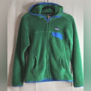 Patagonia Jacket, Size S, Hoodie, Zip Front, Kelly Green,‎ Blue Trim, Polartek